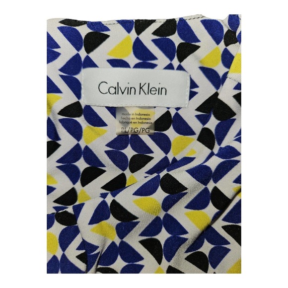 Calvin Klein Blouse Sleeevless Women's Petite Large (PL)White/Blue/Black/Yellow - Picture 5 of 6